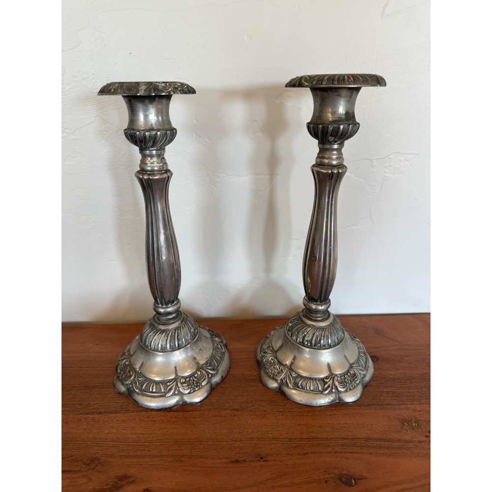 Godinger Candle Holders Baroque Silver Plate 10"Tall Vintage Wedding